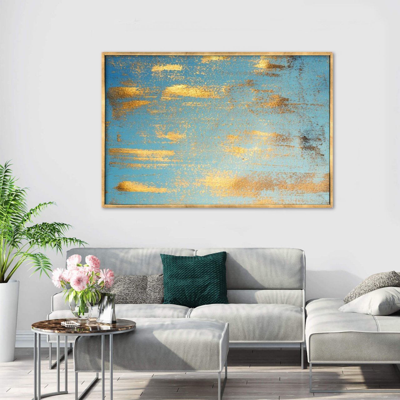 Blue with Gold Touch Yağlı Boya Dokulu Tablo