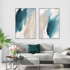 Soft Blue İkili Soyut Yağlı Boya Dokulu Tablo