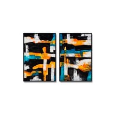 Turuncu Siyah İkili Soyut Yağlı Boya Dokulu Tablo