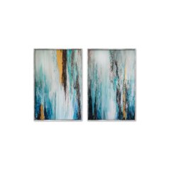 White n Blue İkili Soyut Yağlı Boya Dokulu Tablo