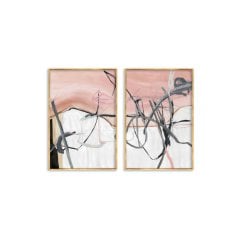 Pembe Beyaz İkili Soyut Yağlı Boya Dokulu Tablo