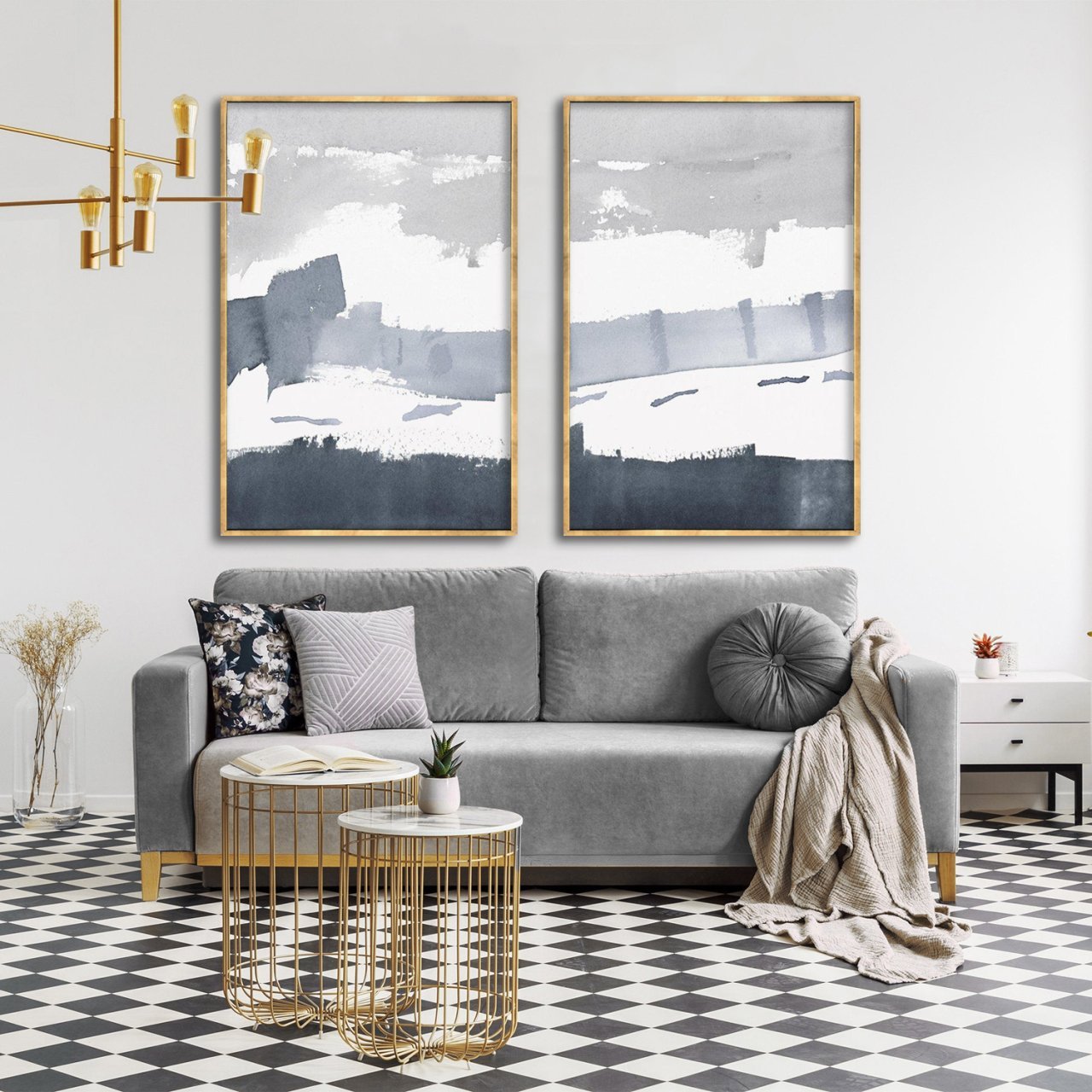 Soft Grey İkili Soyut Yağlı Boya Dokulu Tablo