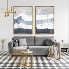 Soft Grey İkili Soyut Yağlı Boya Dokulu Tablo