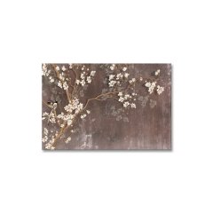 Beyaz Çiçekli Ağaç Dalı Yağlı Boya Dokulu Tablo