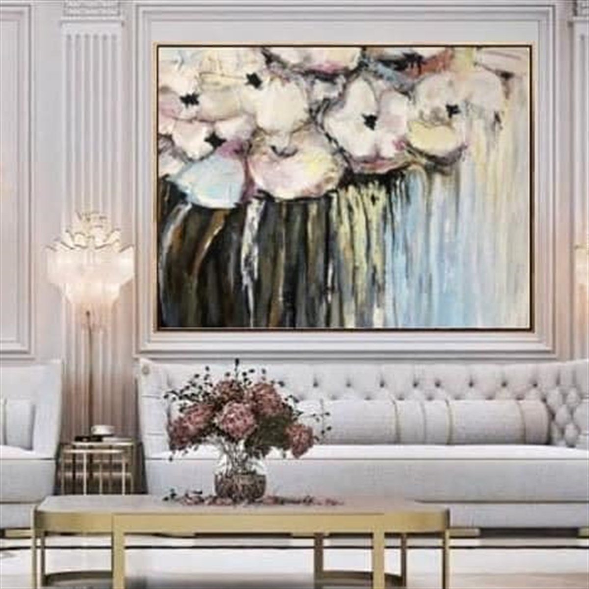 Soyut Çiçekler Yağlı Boya Dokulu Tablo