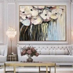 Soyut Çiçekler Yağlı Boya Dokulu Tablo