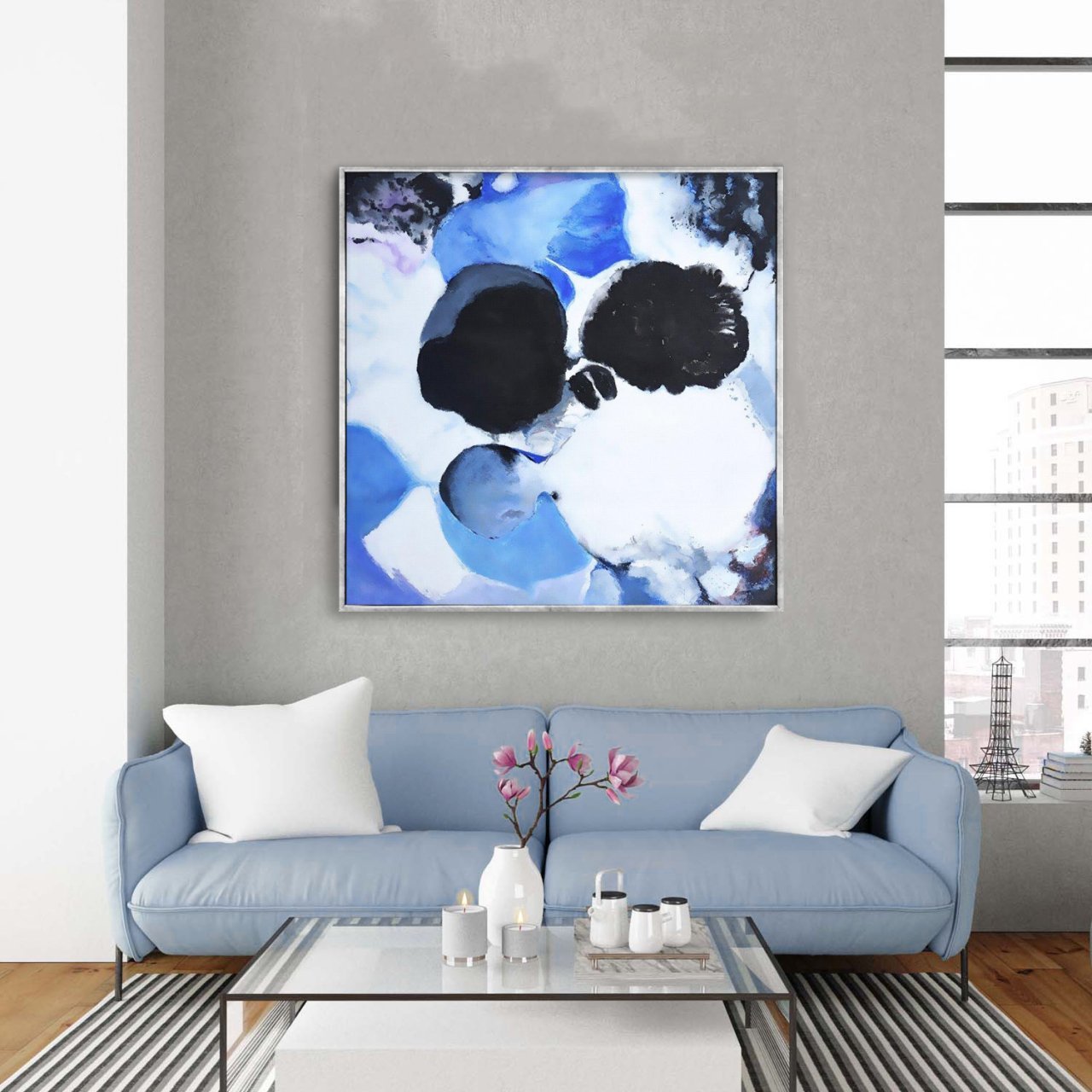 Abstract Blue Yağlı Boya Dokulu Tablo