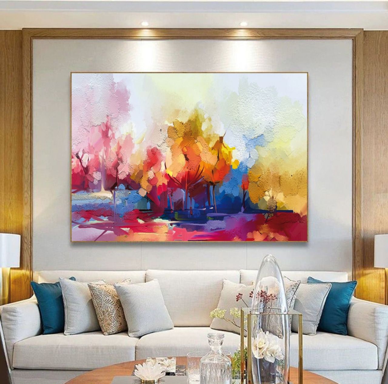 Renkli Ağaçlar Yağlı Boya Dokulu Tablo