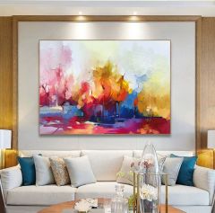 Renkli Ağaçlar Yağlı Boya Dokulu Tablo