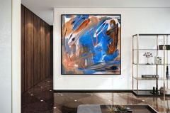 Abstract Orange n Blue Yağlı Boya Dokulu Tablo