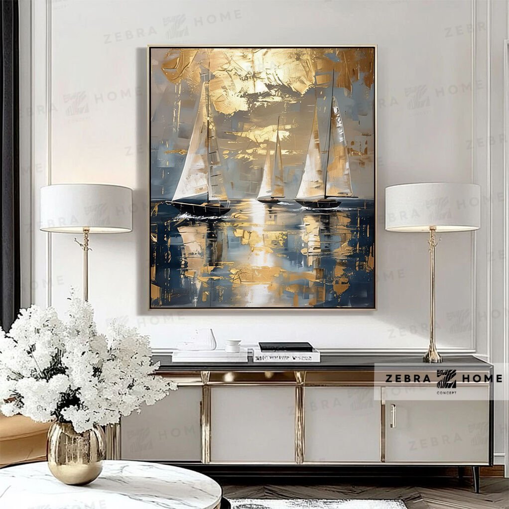 Yağlı Boya Dokulu Yelkenler Tablo