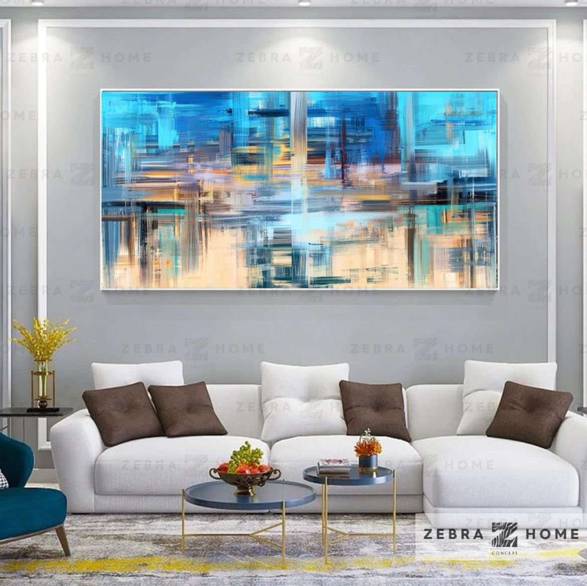 Blue Abstract Yağlı Boya Dokulu Tablo