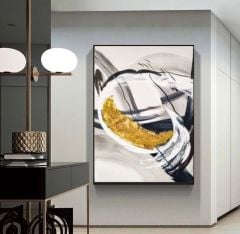 Gold Varaklı Soyut Yağlı Boya Dokulu Tablo