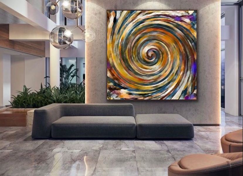 Abstract Sun Mavi Ve Mor Detaylı Yağlı Boya Dokulu Tablo