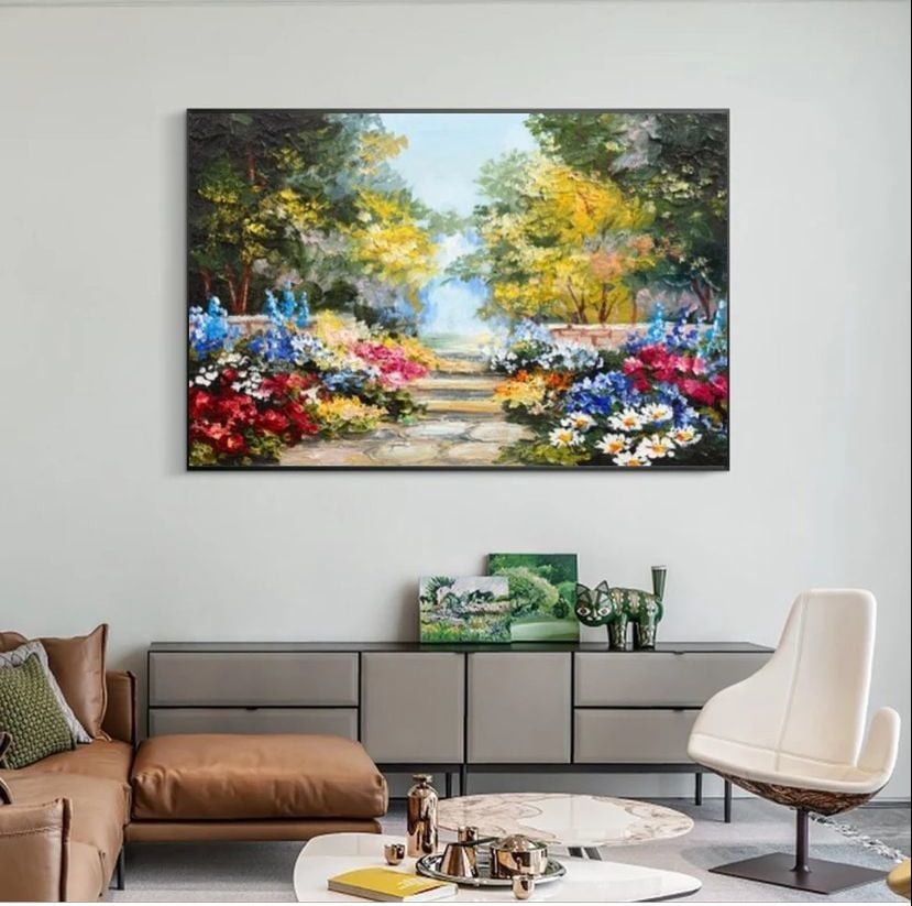 Renkli Çiçekler Yağlı Boya Dokulu Tablo