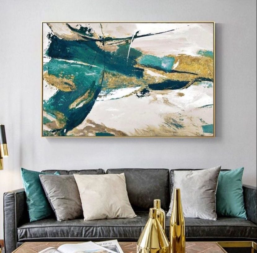 Gold Detaylı Soyut Yağlı Boya Dokulu Tablo