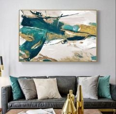 Gold Detaylı Soyut Yağlı Boya Dokulu Tablo