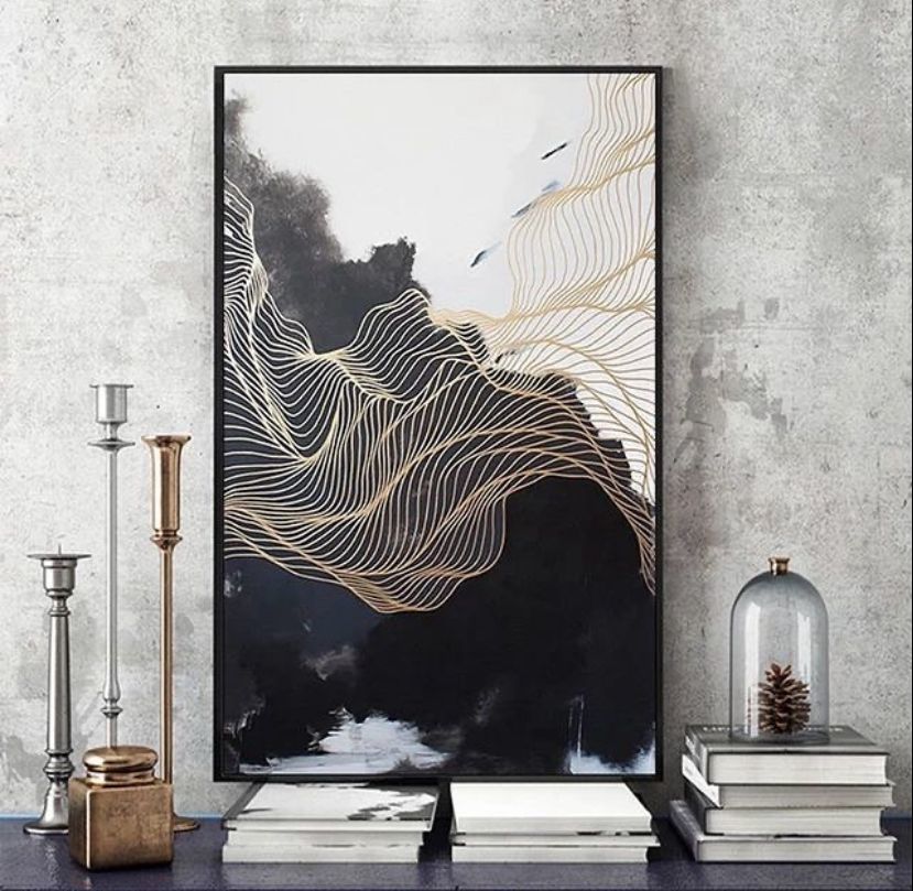 Gold Çizgisel Detaylı Yağlı Boya Tablo