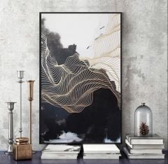 Gold Çizgisel Detaylı Yağlı Boya Tablo