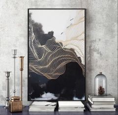Gold Çizgisel Detaylı Yağlı Boya Tablo