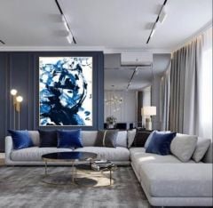 Blue Navy Abstract Yağlı Boya Dokulu Tablo