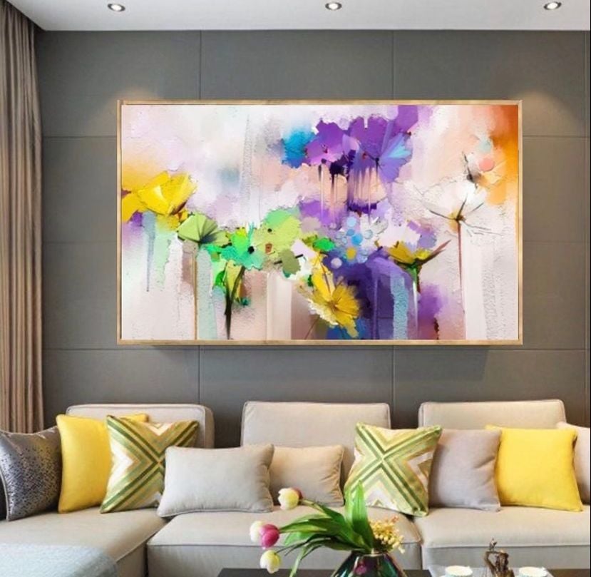 Purple on Yellow Yağlı Boya Dokulu Tablo