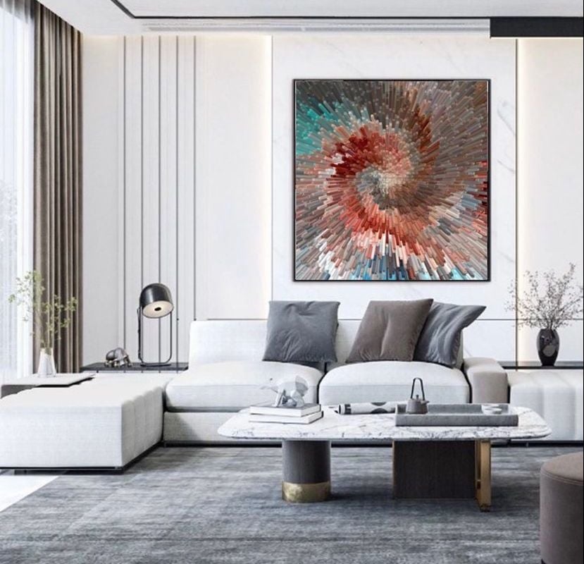 Dairesel Red Fırça Soyut Yağlı Boya Dokulu Tablo