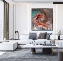 Dairesel Red Fırça Soyut Yağlı Boya Dokulu Tablo