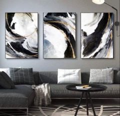 Gold Black n White 3'lü Yağlı Boya Dokulu Tablo