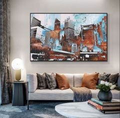 Derin Şehir Yağlı Boya Dokulu Tablo