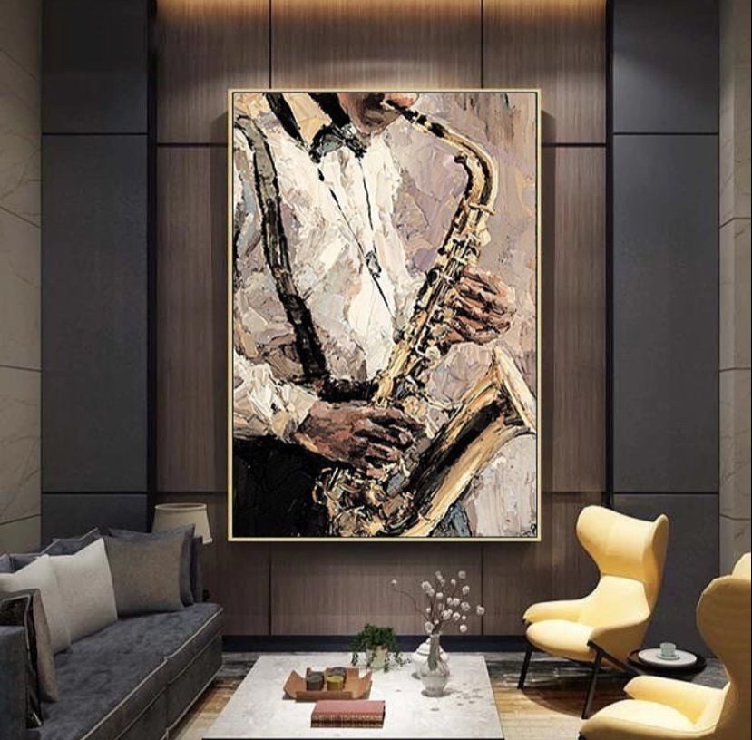 Gold Saksafon Yağlı Boya Dokulu Tablo