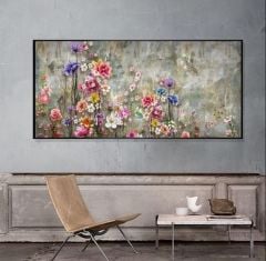 Nice Colorful Flowers Yağlı Boya Dokulu Tablo