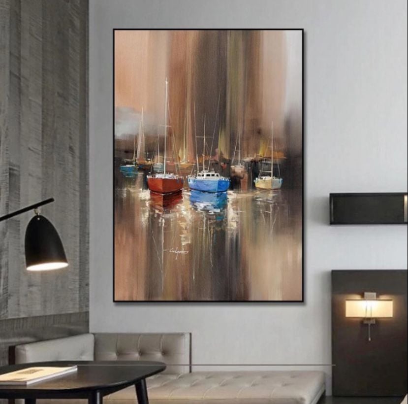 Renkli Gemi Yağlı Boya Dokulu Tablo