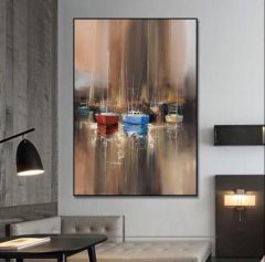 Renkli Gemi Yağlı Boya Dokulu Tablo