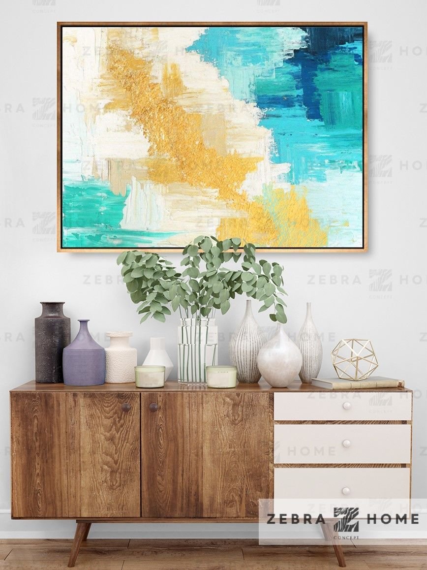 Yellow Blue Abstract Yağlı Boya Dokulu Tablo