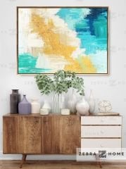 Yellow Blue Abstract Yağlı Boya Dokulu Tablo