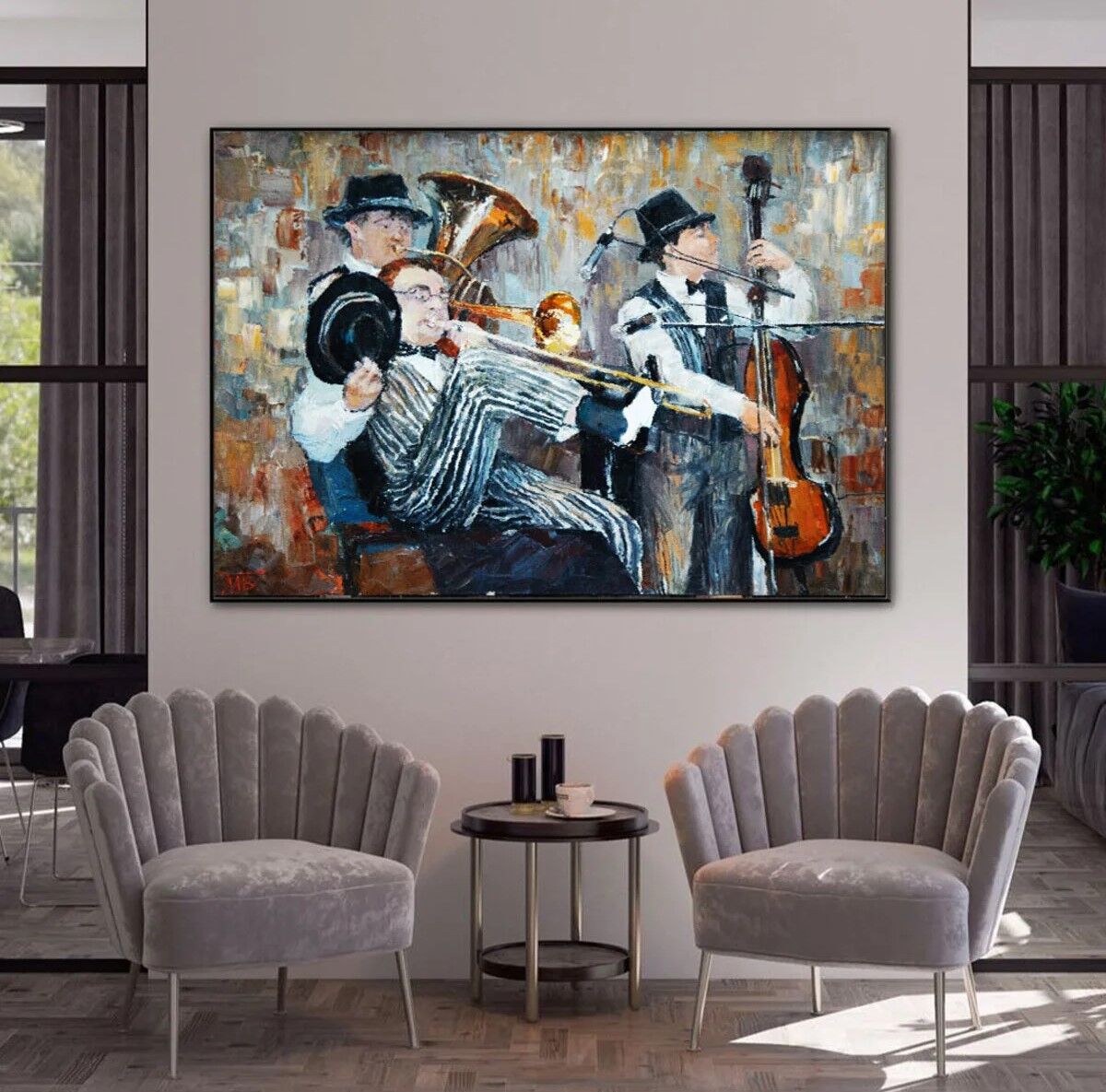 Yağlı Boya Dokulu Müzisyenler Tablo