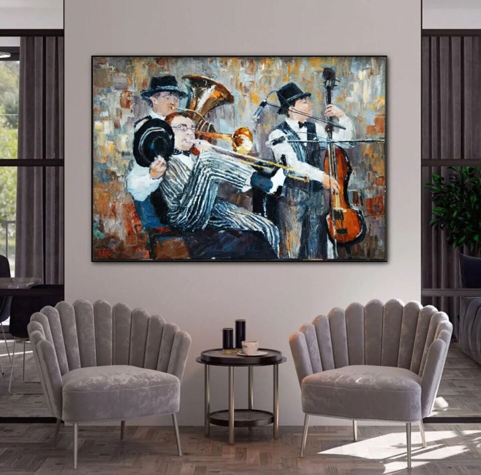 Yağlı Boya Dokulu Müzisyenler Tablo