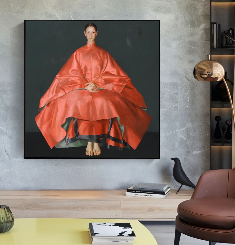 Yağlı Boya Dokulu Kimono'lu Kadın Tablo