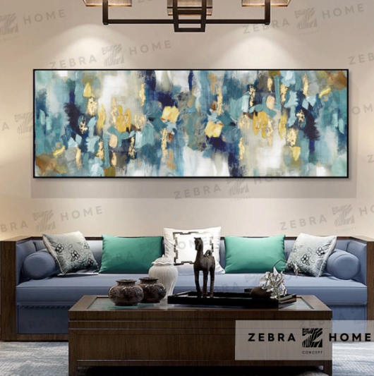 Blue And Gold Yağlı Boya Dokulu Tablo