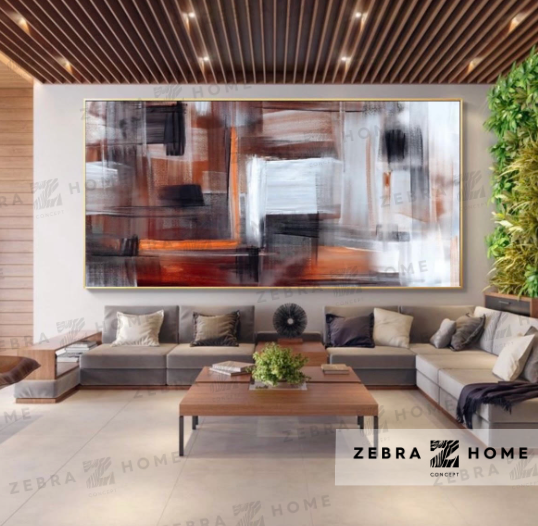 Brown And  Orange Yağlı Boya Dokulu Tablo