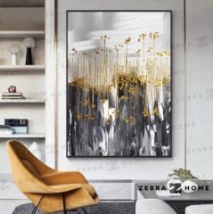 Abstract Gold Flowers Yağlı Boya Dokulu Tablo