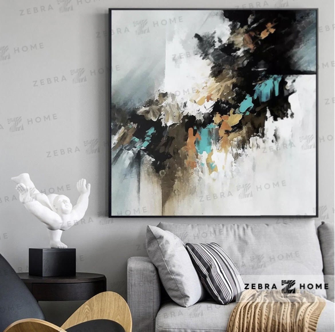 Black Splash Yağlı Boya Dokulu Tablo