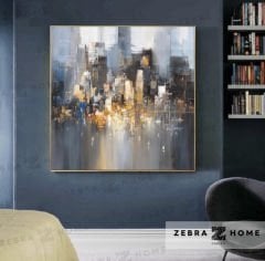 Pastel Soyut Şehir Yağlı Boya Dokulu Tablo