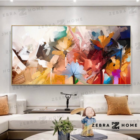 Pastel Çiçekler Yağlı Boya Dokulu Tablo