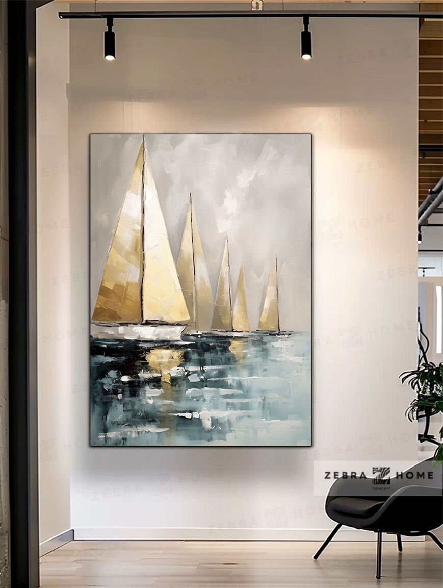 Yağlı Boya Dokulu Yelkenli Tablo