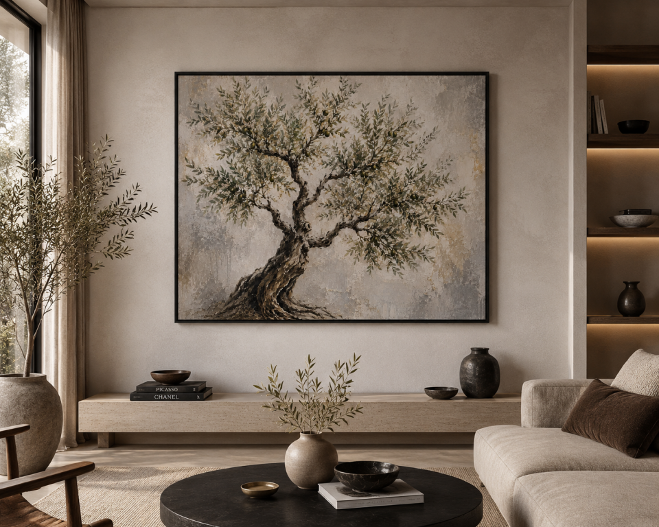 Yağlı Boya Dokulu Zeytin Ağacı Tablo