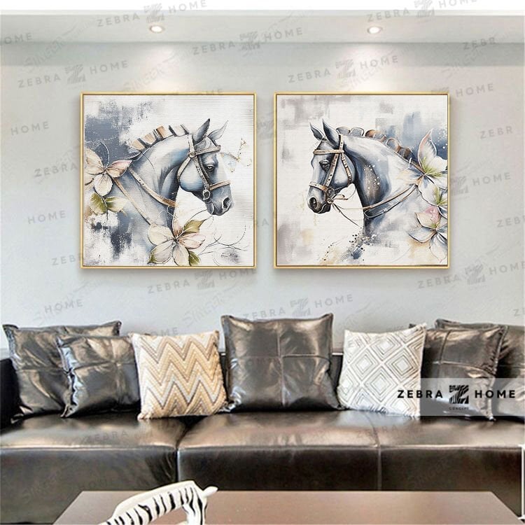 Yağlı Boya Dokulu 2'li At Tablo