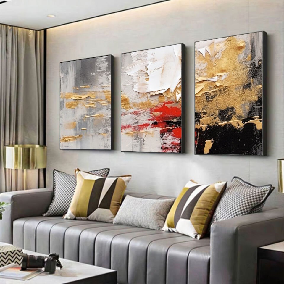 Yağlı Boya Dokulu Soyut 3'Lü Tablo