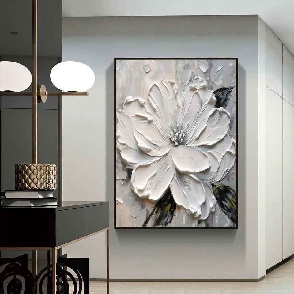 Yağlı boya dokulu çiçek tablo